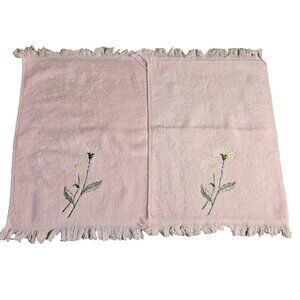 Martex Pink Daisy Embroidered Hand Towels Set Vintage Cottage Grandmillenial